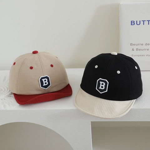 Gorra De Béisbol Para Bebé Ala Suave Bordado Letra B Bloque De Color Sombrero De Sol Ajustable Para Niños Pequeños