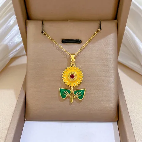 Zonnebloem Hanger Ketting Roestvrijstalen Ketting Koper Emaille Bloem Sieraden Voor Vrouwen Mode Accessoire