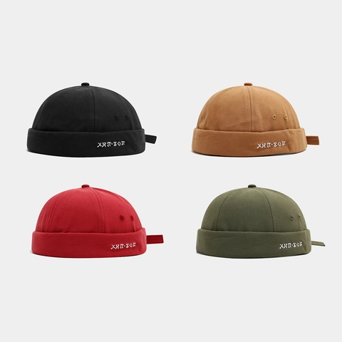 Unisex Cotton Docker Hat Brimless Cap With Russian Letter Embroidery Adjustable Metal Buckle Hip Hop Streetwear Miki Hat