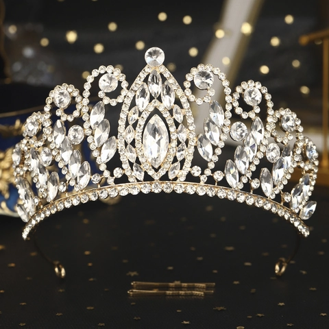 Corona Da Sposa Elegante Tiara Strass Lega Cristallo Copricapo Per Sposa Festa Concorso Lusso Stile Vintage