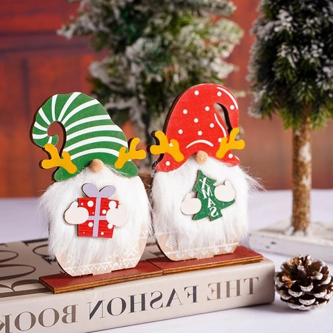 Gnome De Noël Décoration De Table En Bois Avec Bois De Cerf Et Barbe En Fourrure Synthétique Pour Bureau