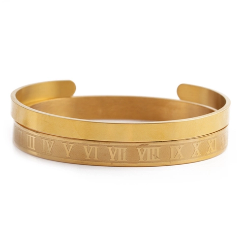 Brazalete Con Números Romanos Y Pulsera De Puño Pulido Acero Inoxidable Joyería Punk Minimalista Para Hombres Mujeres