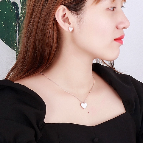 Elegante Hartjuwelen Inclusief Ketting Oorbellen En Armband Roestvrij Staal Witte Schelp Kralenrand Voor Vrouwen
