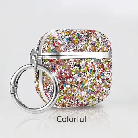 Luxury Rhinestone Wireless Earphone Protective Case With Metal Hook Sparkly Full Coverage Cover Portable