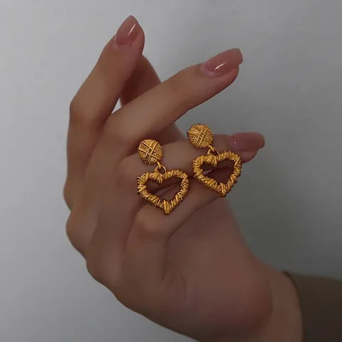 Orecchini a Bottone a Cuore Vintage per Donna Acciaio al Titanio Texture Intrecciata Cuore Vuoto Orecchini Pendenti Gioielli Esagerati