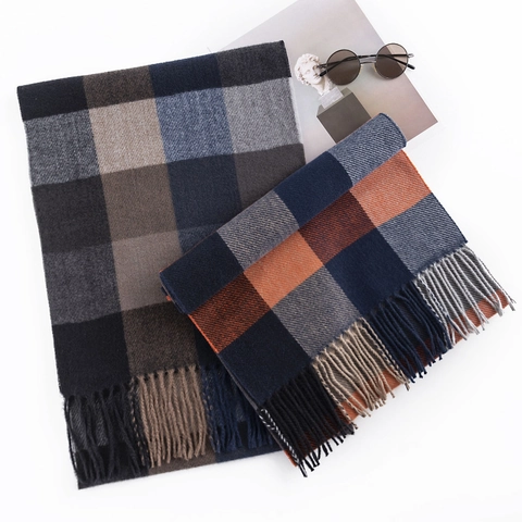 Herren Winter Schal Kaschmirimitat Polyester Kariert Schachbrettmuster Lang Warm Business Pendler Halstuch Mit Fransen