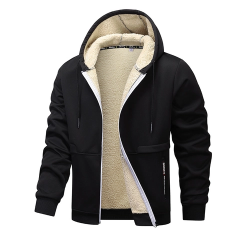 Herren Hoodie mit Reißverschluss Schwerer Winter Sherpa-Fleece Futter Warme Wattierte Jacke Kapuzenpullover Casual Outdoor Sportmantel