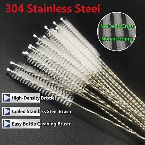 Cepillo Limpieza Pajitas Acero Inoxidable 304 Flexible Cerdas Nylon Con Punta Protectora Para Biberón Tubo