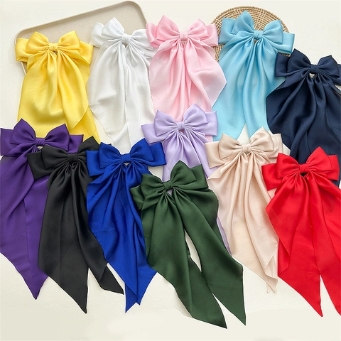 Satin Schleife Haarklammer Großes Band Streamer Französisch Vintage Elegant Satinnstoff Barrette Metall Federklammer Damen