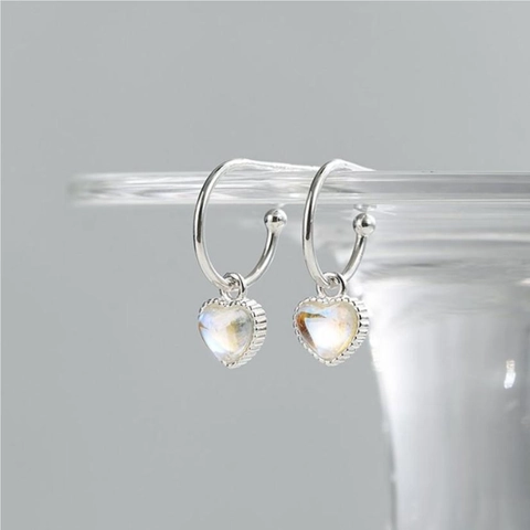 Orecchini A Cerchio A Cuore In Argento Sterling 925 Con Pietra Preziosa Iridescente Gioielli Minimalisti Da Donna