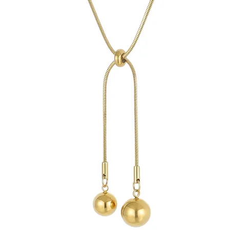 Adjustable Y Necklace Stainless Steel Gold Plated Snake Bone Chain Bead Pendants Minimalist Fashion Jewelry For Women