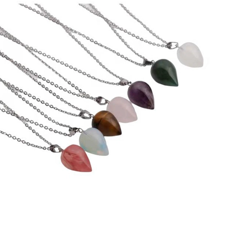 Teardrop Pendant Necklace Natural Gemstone Stone Water Drop Alloy Chain Vintage Fashion Jewelry For Women Men Couples