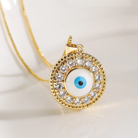 Evil Eye Anhänger Halskette Vergoldet Kupfer Zirkonia Geometrischer Nazar Emaille Schmuck Für Frauen