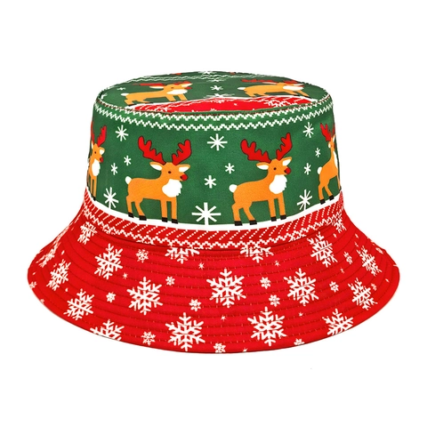 Kerst Vissershoed Polyester Rendier Sneeuwvlok Print Vakantie Feest Buiten Zonnehoed Retro Stijl Dames Heren