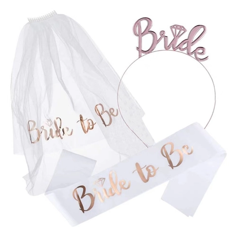 Bride To Be Party Supplies Including Metal Headband Satin Sash And Mesh Veil For Bachelorette Bridal Shower Wedding
