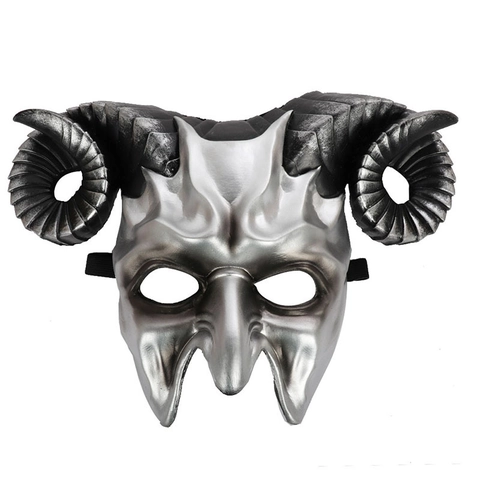 Halloween Devil Goat Horn Mask Scary 3D Half Face Masquerade Cosplay Carnival Party Props Vintage Metallic Style