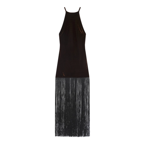 Velvet Halter Maxi Dress Tassel Fringe Backless Criss Cross Straps Evening Party Bodycon Elegant Sleeveless For Women