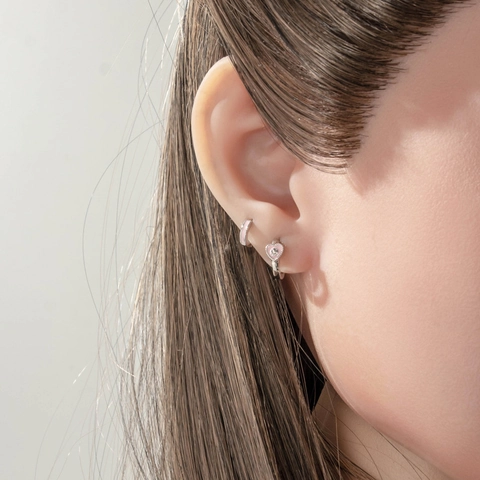 Pink Enamel Heart Hoop Earrings With Silver Earring Post Cross Pattern Sweet Jewelry For Women Girls