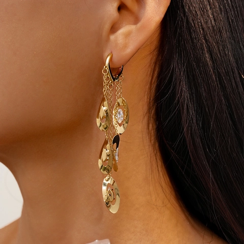 Elegant Tassel Dangle Earrings Copper Zircon With 925 Sterling Silver Earring Post Geometric Fringe Jewelry For Women