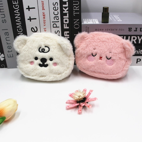 Monedero De Peluche Forma De Animal Mini Bolsa Maquillaje Con Bordado Cremallera Para Mujeres Niñas Niños Kawaii