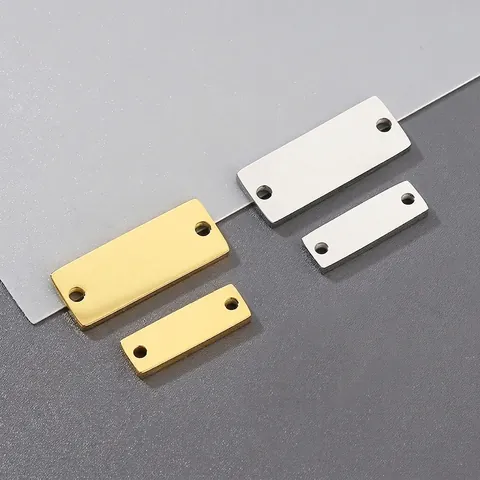Colgantes Rectangulares De Acero Inoxidable Con Doble Orificio Pulido Espejo Etiquetas Lisas Conectores Para Joyería DIY