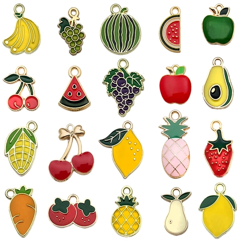 Ciondoli Smaltati Frutta Charms Lega Di Zinco DIY Creazione Gioielli Collana Orecchino Portachiavi Forme Miste