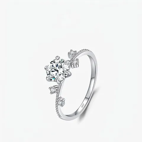 925 Sterling Silver Moissanite Ring Round Brilliant Cut D Color VVS1 Six Prong Flower Vine Wedding Engagement Jewelry