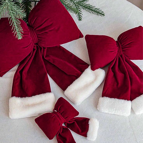 Fiocchi Di Natale In Velluto Grandi Ornamenti Decorativi Appesi Festivi Con Bordo In Ecopelliccia Per Albero