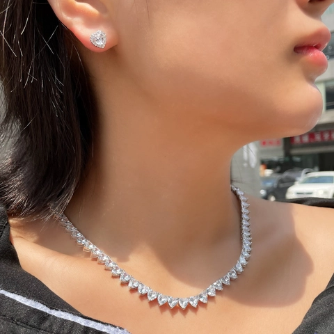 Juego De Joyas De Collar Y Pendientes De Corazón Circonita AAA Base De Cobre Accesorios De Boda Fiesta Mujeres
