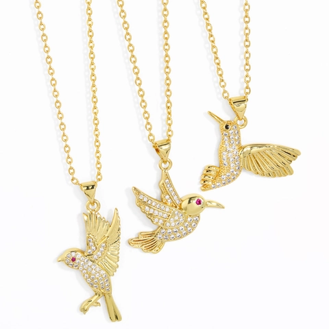Collar Con Colgante De Colibrí Cobre Chapado En Oro Zirconia Incrustada Joyería De Pájaro Animal Para Mujeres Moda
