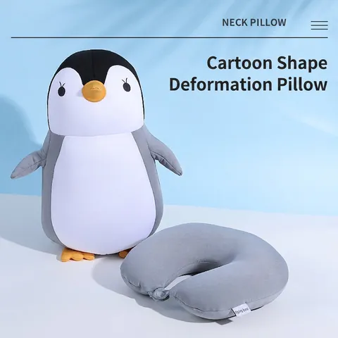 Oreiller Cervical Convertible Double Usage Peluche Animal Dessin Animé Coussin De Voyage En U Rembourrage Mousse Doux Pour Bureau