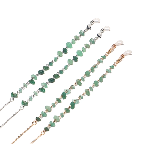 Glasses Chain Mask Holder Natural Green Aventurine Stone Metal Alloy Anti Slip Strap For Women Fashion Eyewear
