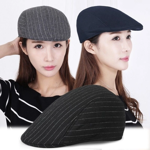 Men Casual Breathable Striped Newsboy Cap Cotton Polyester Sun Protection Flat Cap Summer Outdoor Fashion Hat For Unisex