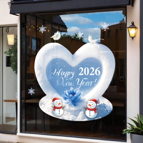 New Year Window Clings Static PVC Heart Snowman Dual Sided Glass Sticker Holiday Decoration Snowflake Cling
