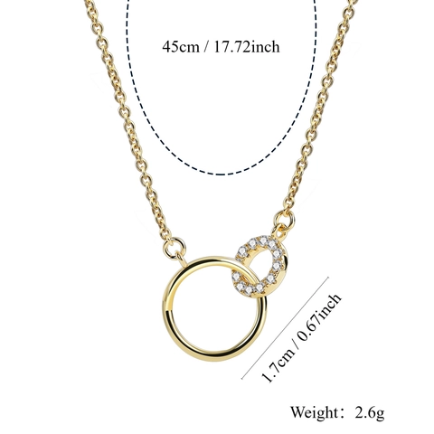 Doppel Ineinandergreifende Ring Anhänger Halskette 18K Vergoldetes Kupfer Geometrische Schlüsselbeinkette Zirkon Damen Schmuck