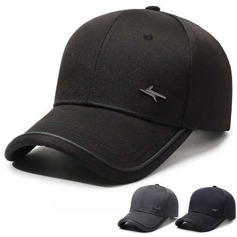 Gorra De Béisbol Para Hombre Poliéster Ajustable Protección Solar Color Sólido Con Logo Metálico Lateral Gorro Deportivo