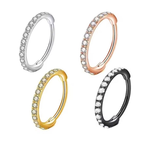 Anneau De Nez Acier Inoxydable Cuivre Charnière Clicker Bijoux De Piercing Avec Zircone Cubique Inlaid Hoop Sans Couture Pour Cartilage