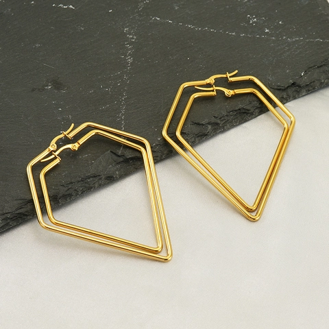 Geometric Hoop Earrings 18K Gold Plated Stainless Steel Rhombus Hexagon Shape Minimalist Versatile Fashion Jewelry For Women