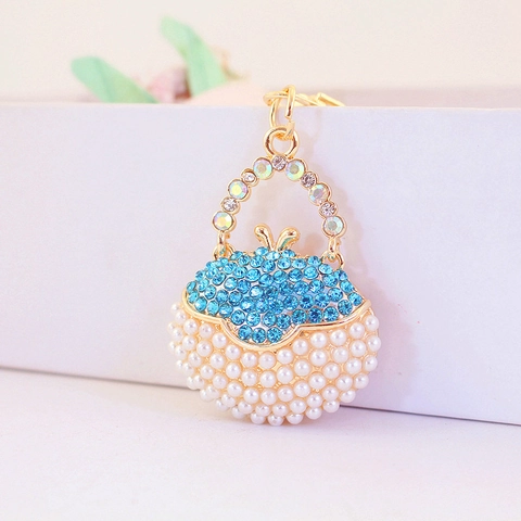 Mini Handbag Keychain Zinc Alloy Rhinestone Faux Artificial Pearl Purse Shape Bag Charm For Women Girls Accessory