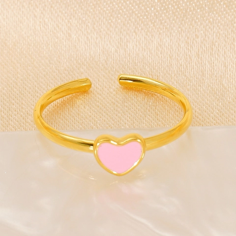 Anello Aperto Regolabile Cuore Luna Balena Placcato Oro 18K Acciaio Inossidabile Smalto Rosa Gioielli Moda Donna