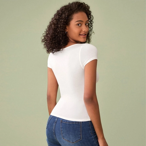 Damen Kurzarm T-Shirt Mit V-Ausschnitt Slim Fit Viskose Elasthan Einfarbig Sommer Casual Crop Top Base Layer