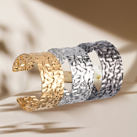 Brazalete Abierto Minimalista de Acero Inoxidable con Textura Martillada para Mujer Hombre Joyas de Moda Hip Hop Personalizadas