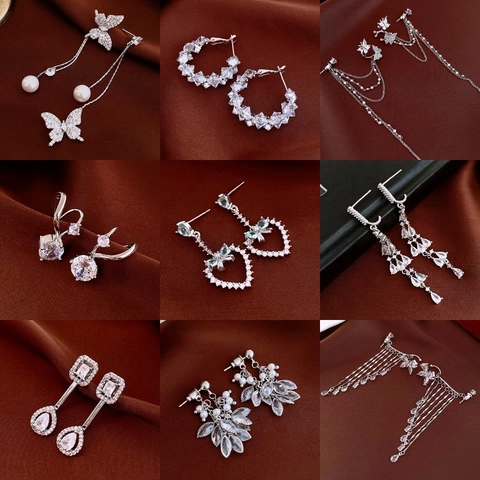 Orecchini A Lobo Con Farfalla E Nappa In Zircone Con Perno In Argento 925 Elegante Gioiello A Fiore Foglia Da Donna