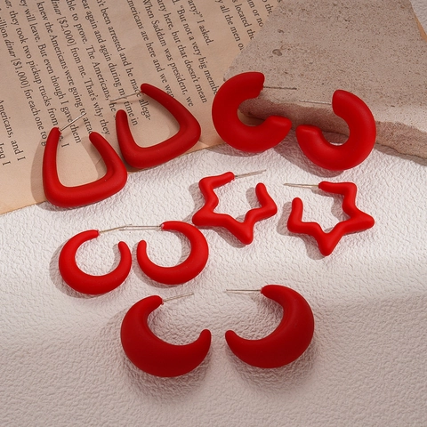 Acrylic Geometric Earrings Red Matte Minimalist Fashion Style For Women With Silver Earring Post