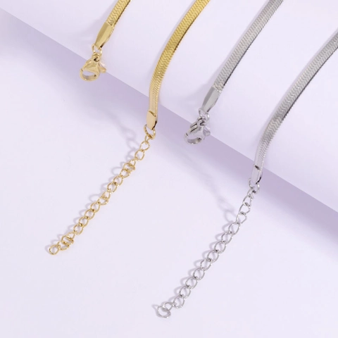 Herringbone Chain Necklace Stainless Steel 18K Gold Plated Flat Blade Link Minimalist Elegant Jewelry For Women And Men
