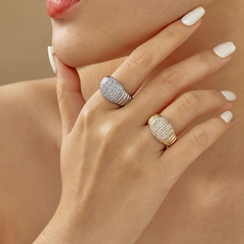 Geometric Open Ring Copper Zirconia Inlaid Adjustable Finger Ring Fashion Hip Hop Niche Luxury Jewelry For Women Girls