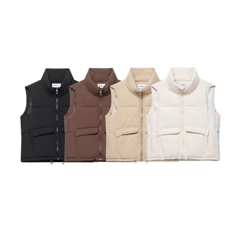 Gilet Trapuntato Casual da Donna Senza Maniche Collo Alto Tinta Unita Imbottito Gilet Cerniera Grandi Tasche Capispalla Giacca Top