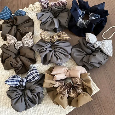 Elastici Per Capelli Con Fiocco Tessuto Motivo A Quadri Grandi Elastici Stile Coreano Accessori Coda Di Cavallo Per Donne