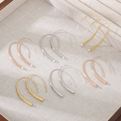 Pendientes De Gancho Curvos De Acero Inoxidable Minimalistas Con Perla Artificial De Concha Circonita Joyas Para Mujer