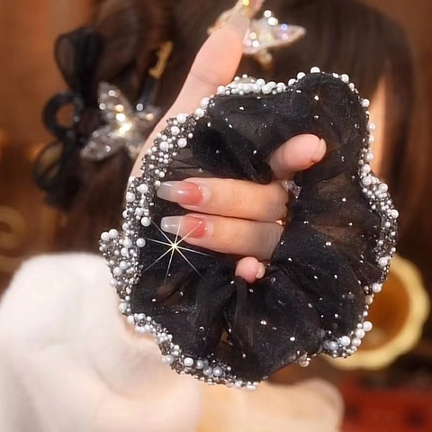 Elegante Elastico Per Capelli In Organza Con Strass E Künstliche Perle Finte Grande Elastico Ad Alta Elasticità Per Donne Ragazze Accessorio